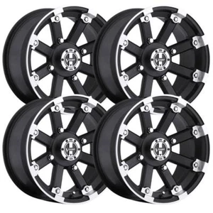 (Set-4) Vision ATV 393 Lockout 12x8 4x156 -10mm Black Machined Wheels 12 inch - Picture 1 of 1