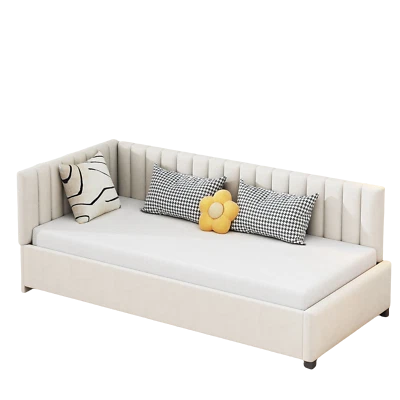 Polsterbett Schlafsofa 90x200, mit Lattenrost Multifunktionsbett Samtstoff Beige - Bild 1 von 4