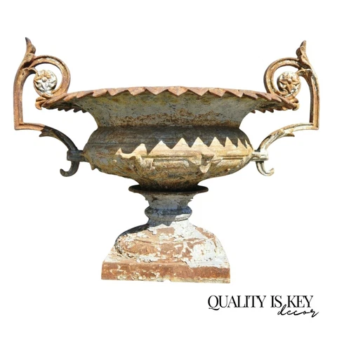 Antique J.W. Fiske attr. French Cast Iron Urn Garden Planter with Twin Handles Cover