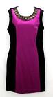 Nicole Miller Purple Womens Jeweled Sleeveless Dress Black Side Panel Sz L NWT
