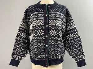 VINTAGE LL BEAN Classic Snowflake Cardigan Sweater w/ Rare Red Accents MEDIUM - Picture 1 of 5