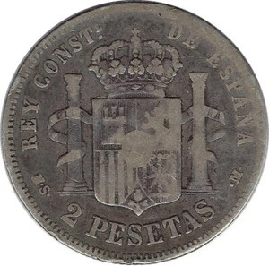 ESPAGNE 2 PESETAS 1884 TB - Imagen 1 de 2