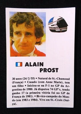 ALAIN PROST ✱ RARE Vintage Formula 1 Pocket Calendar Card Portugal 1985 ~ #18 - Image 1 of 3
