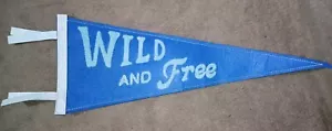 New 20" Felt "Wild And Free" Pennant Retro Style - Two Tone Blue - Picture 1 of 2
