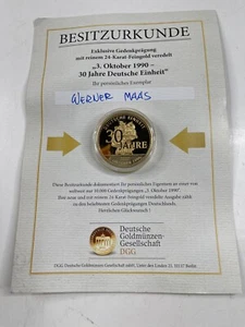 Münze3. Oktober 1990  30 Jahre Deutsche Einheit 24 Karat Feingold veredelt - Bild 1 von 2