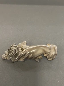 Victorian Vulcanite Rose Flower Hand Mourning Brooch (2.5" Long) - Picture 1 of 10