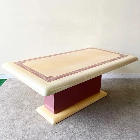 Art Deco Pink & Cream Epoxy Lacquered Dining Table on Pink Pedestal Base Cover
