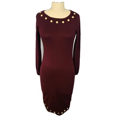 NY Collection Dress Womens Petite Extra Small Sweater Grommet Ribbed Maroon - Image 1 of 4
