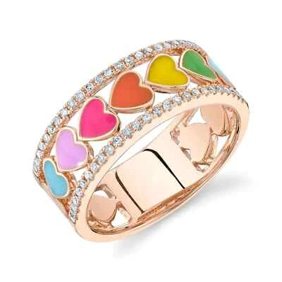 Anillo Esmalte Corazón Diamante Oro Rosa 14K 0.24 CTW Natural Multicolor Foto 1 de 3