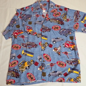 REYN SPOONER JOE KEALOHAS WONDER GAS ROUTE 66 BLUE HAWAIIAN SHIRT MENS MEDIUM - Picture 1 of 6