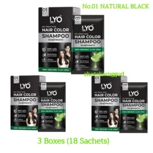 LYO Hair Color Shampoo 100% Organic No.1 Black Aloe Vera Soft Smooth Shiny 3 Box - Picture 1 of 8