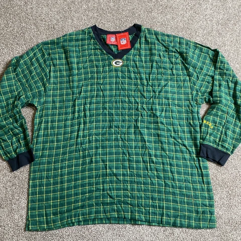 Mens XL Green Bay Packers Pajama Plaid Logo Flannel NFL Shirt Cover