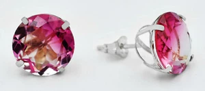 PINK TOURMALINE 9.06 Cts STUD EARRINGS 14K WHITE GOLD - 9 mm- MADE IN USA - NWT - Picture 1 of 4