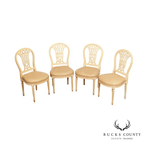 French Louis XVI Style Set 4 White Washed Dining Room Chairs Cover