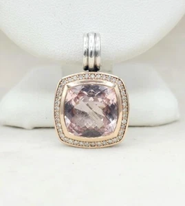 David Yurman Albion 14mm Morganite Pendant Enhancer With Diamonds and 18k... - Picture 1 of 1