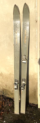 A Pair of Vintage  59" Skis  as Found for Display - Image 1 of 3