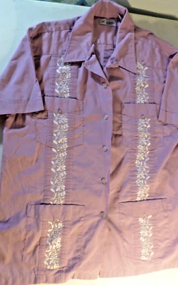Haband Guatabera Embroidered Shirt ~ Mauve ~ Adult M ~ Buttoned ~ 4 Pockets - Image 1 of 4
