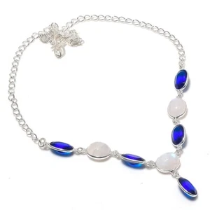 Moonstone & Tanzanite Gemstone 925 Sterling Silver Jewelry Necklace Size 18" - Picture 1 of 1