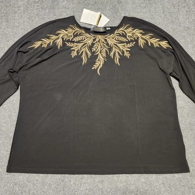 Camisa Bob Mackie para mujer 2X negra estrás brillante arte portátil Foto 1 de 4