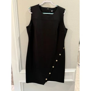 Tommy Hilfiger Women's Black Sleeveless Gold Button Asymmetrical Dress Sz 18 - Picture 1 of 8