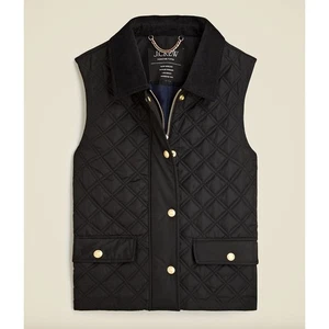 J.Crew Quilted Barn Vest Corduroy Collar Black Preppy Gold Buttons Womens XS NWT - Picture 1 of 13
