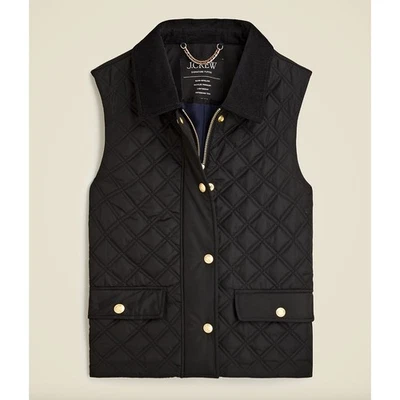 Chaleco de Granero Acolchado J.Crew Cuello Pana Negro Preppy Botones Dorados Para Mujer XS NUEVO CON ETIQUETAS Foto 1 de 4