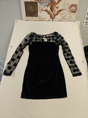 NUEVO BCBGeneration Negro Terciopelo Transparente Lunares Manga Larga Vestido Vacaciones NUEVO Foto 1 de 4