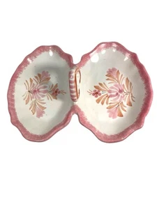 Henriot Quimper Pottery Small Divided Dish Pink Flowers - Picture 1 of 9