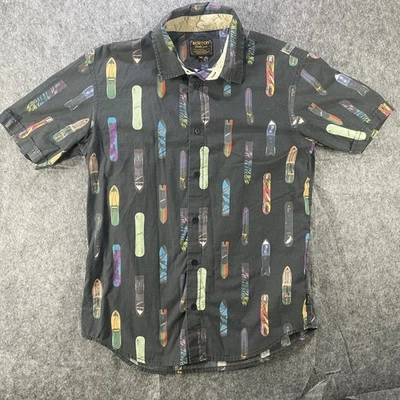 Burton Shirt Mens Medium Black Snowboard Pattern Short Sleeve Button Up Casual - Image 1 of 4