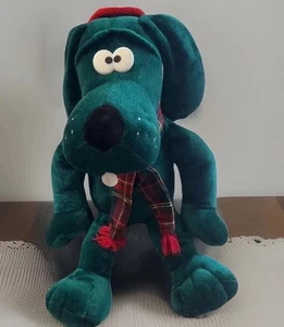 Commonwealth Emerald Green Velvet Dog Plush Stuffed Animal With Plaid Scarf 17” - Picture 1 of 11