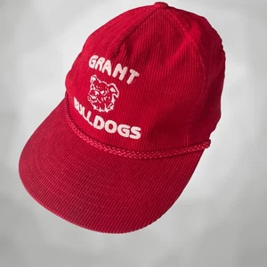 Vintage Grant Bulldogs Mütze Kappe Druckknopflasche Cord Seil Herren Hund Maskottchen 80er - Bild 1 von 10