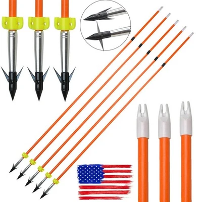 10pcs Bowfishing Arrows Archery Fixed Broadhead Safty Slide Bow Fishing Hunting - Image 1 of 4