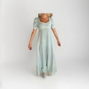 Maxi abito lungo vintage anni 70 bambino blu orlo pizzo boho cottage core prarie XS S - Foto 1 di 13
