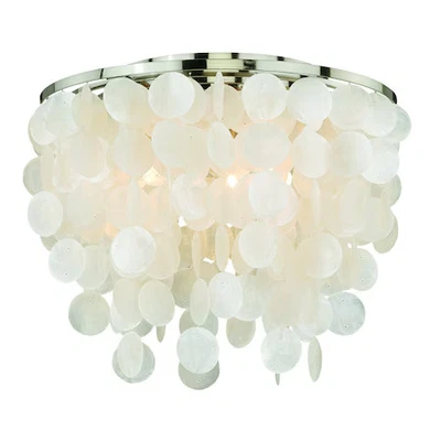 VAXCEL C0079 Elsa 16-in W Satin Nickel Capiz Shell Coastal Flush Mount Ceiling - Image 1 of 4