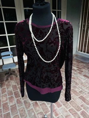 Burnout Crushed Velvet Tunic, Size PXL Red Black Goth Dark Floral Grunge - Image 1 of 4