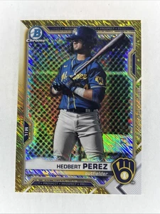 2021 Bowman Chrome Hedbert Perez Gold Shimmer Refractor /50 #BCP-203 Brewers - Picture 1 of 3