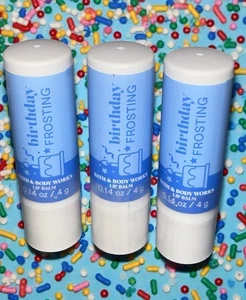 Bath & Body Works Birthday Frosting Lip Balm Set Lot of 3 New & Sealed  .14oz - Picture 1 of 7