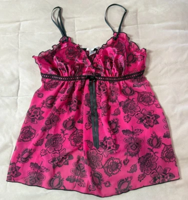 Linea Donatella 女式粉色黑色无袖娃娃内衣上衣 L 码 — 第 1/4 张图片