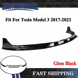 For Tesla Model 3 2017-2023 4pc Performance Style Gloss Black Front Bumper Lip - Foto 1 di 10