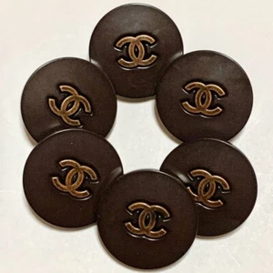 CHANEL Vintage Buttons set of 6 Charm CC Logo Brown Bronze Round 22mm - Picture 1 of 3