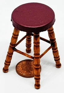 Dolls House Wooden Bar Stool Stained With A Burgundy Seat Pub 1:12 Scale tumdee - Picture 1 of 6