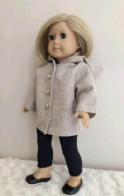 COAT~Beige Lightweight Wool with a  hood~handmade to fit 18"Dolls AG or similar  - Image 1 of 4