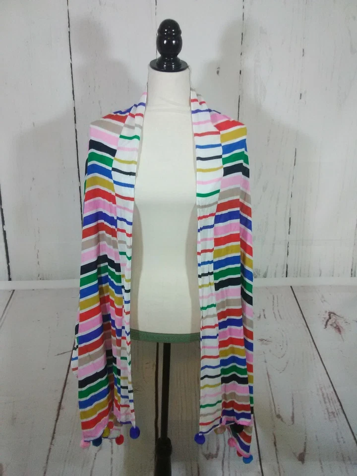J. Bufanda Crew Mantón Envolvente Mujer Arco Iris Rayas Pompones Colorido Preppy Resort Foto 1 de 4