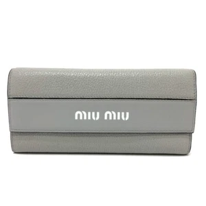 MIUMIU 5MH109 logo Wallet Bifold Long Wallet Leather gray/Black/SilverHardware - Foto 1 di 17