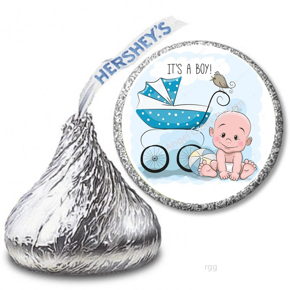 108 It's a Boy Carriage Baby Shower Favors Hershey Kiss Stickers Candy Wrappers - Image 1 of 1