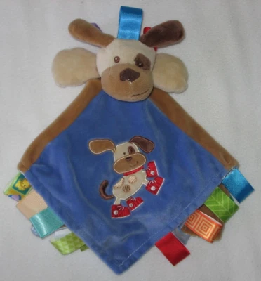Taggies Puppy Dog Security Blanket Baby Lovey Blue Brown Red Shoes Plush - Image 1 of 4