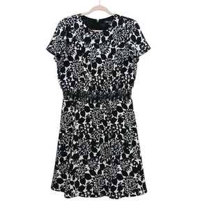 Brooks Brothers Kleid Damen 14P schwarz weiß Blumen gesmokte Taille Etui Taschen - Bild 1 von 10