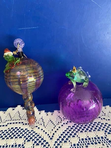 2 Beautiful Frog Glass Ornament Pink Prince Tear Drop Egyptian Hand Blown - Picture 1 of 9