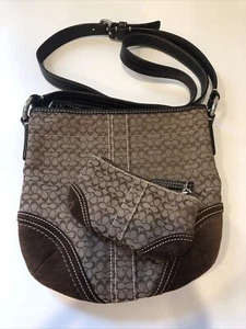 Unused VTG Logo C Coach Crossbody Purse w/ matching Coin Brown Canvas And Suede - Picture 1 of 6