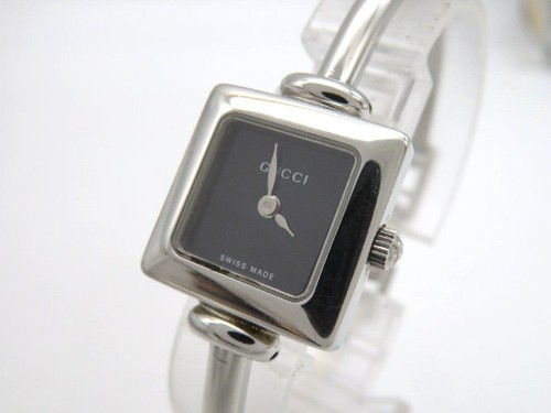 Orologio Gucci 1900L Quadrato Quarzo Quadrante Nero Argento Funzionante